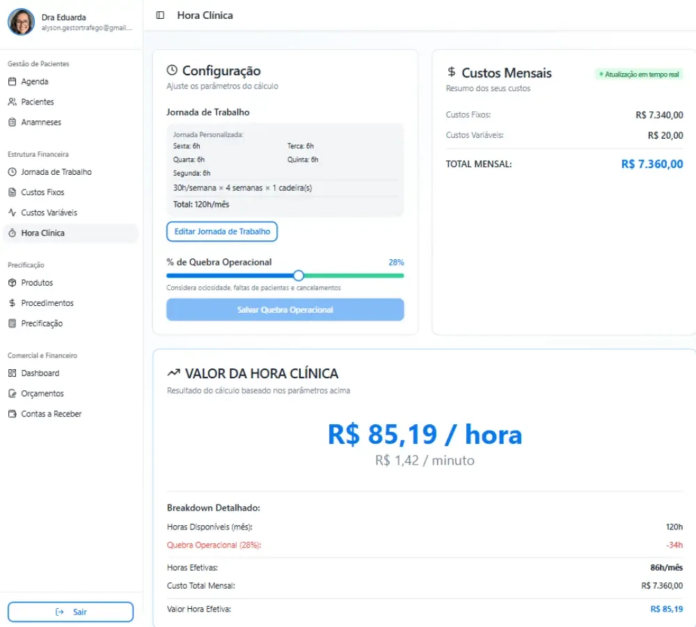 Pronto! Aqui aparecerá o valor da sua Hora Clínica